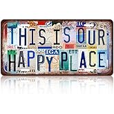 Vintage License Plate Wall Decor This Is Our Happy Place Metal Tin Sign For Bar Home 12 x 6 Inches