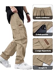 PLEPAN Men's Casual Cargo Pants Drawstring Hiking
