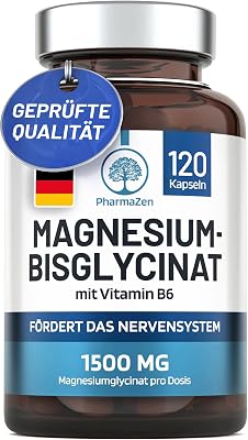 Magnesium Bisglycinat mit Vitamin B6 – Hochdosiert 1500 mg - 120 Kapseln