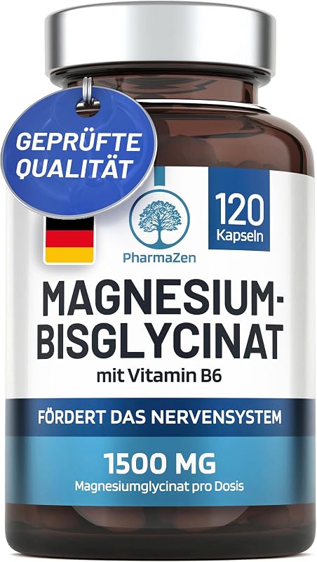 Magnesium Bisglycinat mit Vitamin B6 – Hochdosiert 1500 mg - 120 Kapseln
