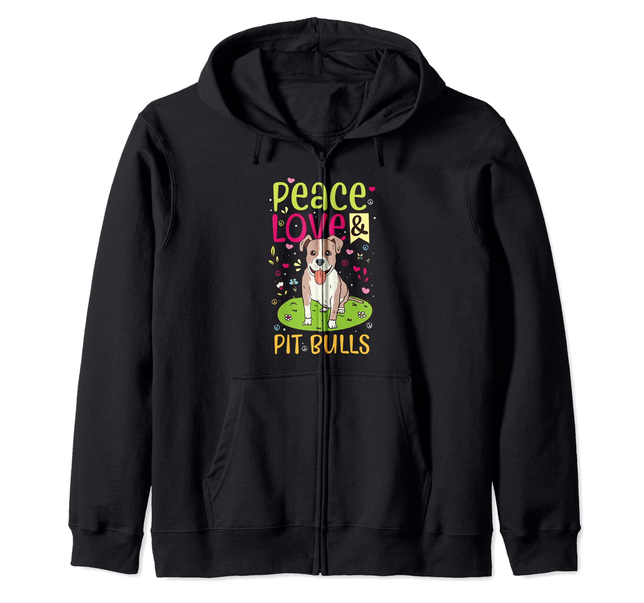 Peace Love And Pit Bulls - Pet Bully Rescue Cute Pitbull Dog Zip Hoodie