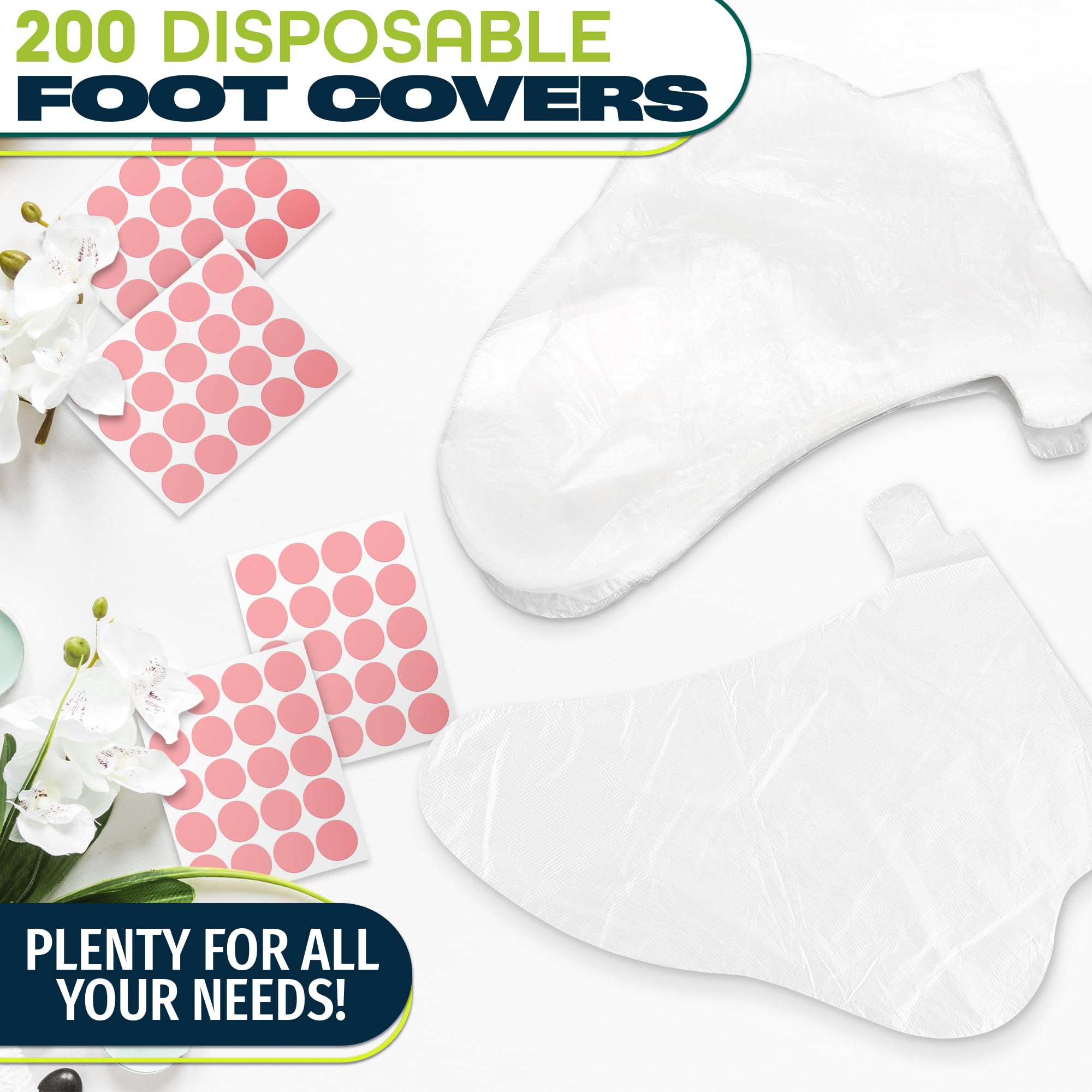 200 Pcs Plastic Foot Covers for Feet – Leak-Proof, Ribbed Anti-Slip Design with 200 Stickers for Secure Fit – Plastic Foot Bags for Moisturizing, Hydration, Home Use, Spa, Pedicure, Paraffin Wax Bags
