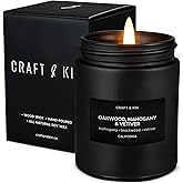 Craft & Kin Premium Oakwood, Mahogany & Vetiver Candle | Black Scented Candles for Men | Long Lasting with 45 Hour Burn Time, 7.6oz | Soy Candles | Aromatherapy at Home