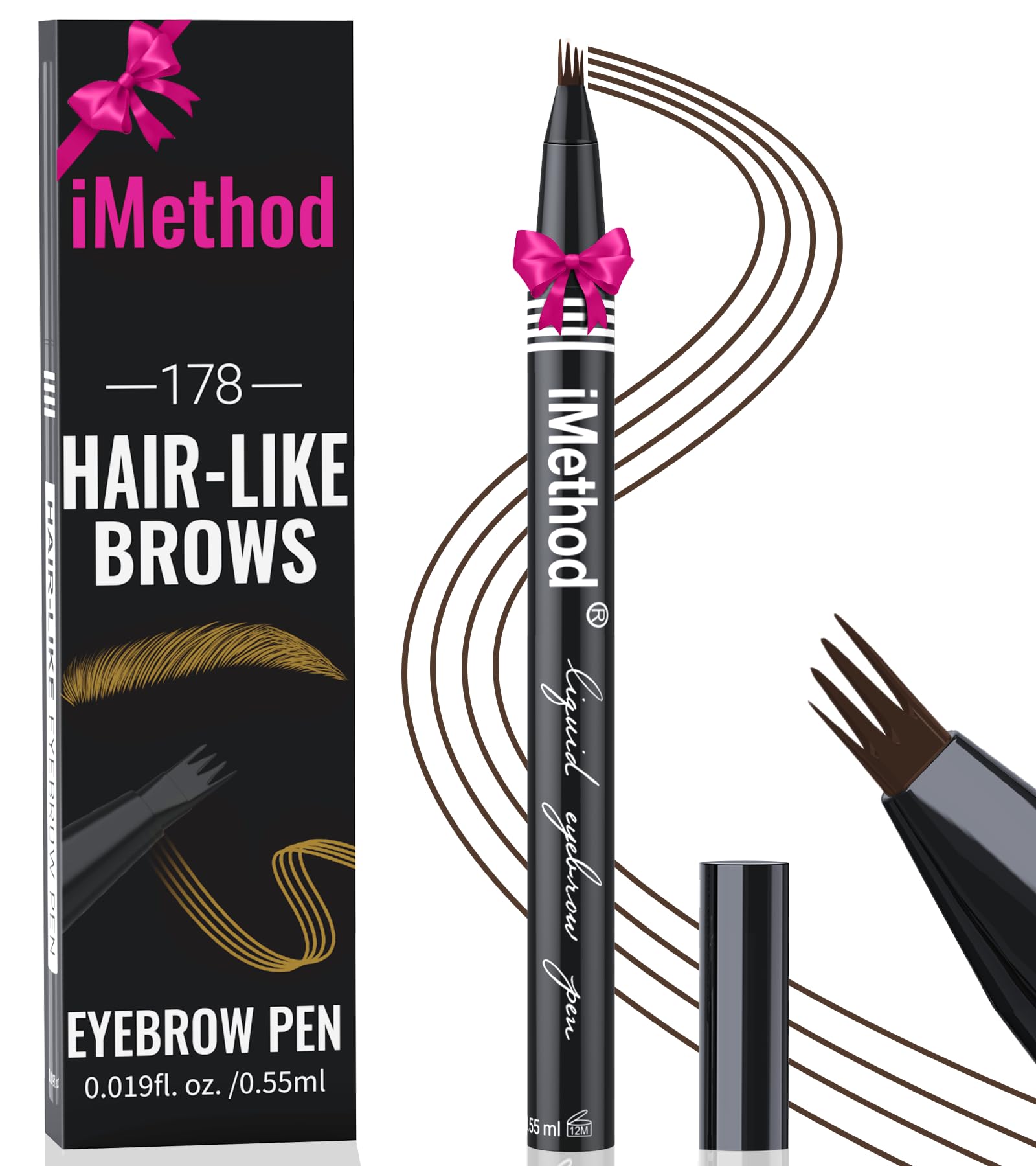 iMethod Eyebrow Pen - Eyebrow Pencil with Micro 4-Fork Tip, Microblading Eyebrow Pen for Natural Hair-Like Brows, Long-Lasting Eye Brow Pencils for Women, Smudge-proof, Black Brown