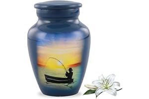 Fishing Keepsake Urn - Fishing Keeksake Cremation Urn for Ashes - Fishing Token Urn - Hand Painted Mini Fishing Urn - Fishing