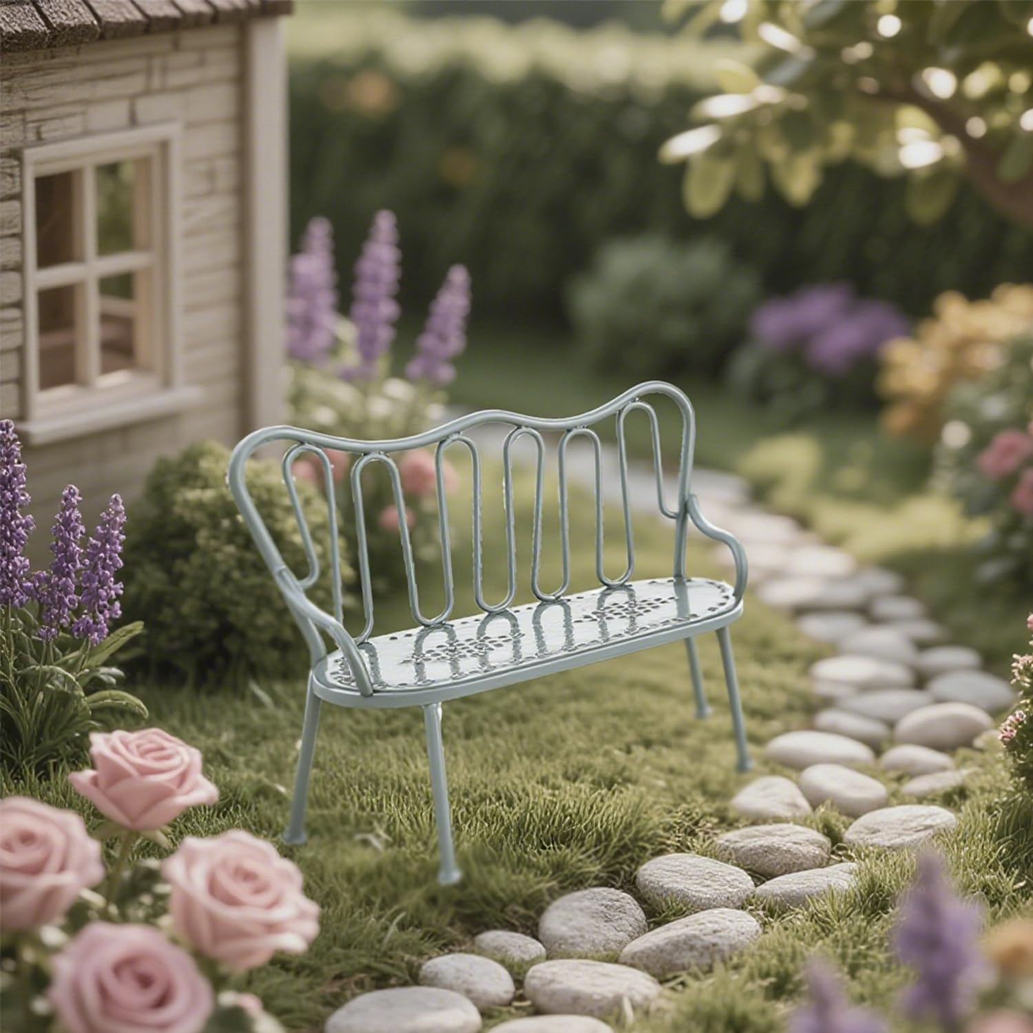 1/12 Dollhouse Metal Chair, Style Doll House Tiny Chair Furniture,Dollhouse Accessories for Doll House Graden (Green)