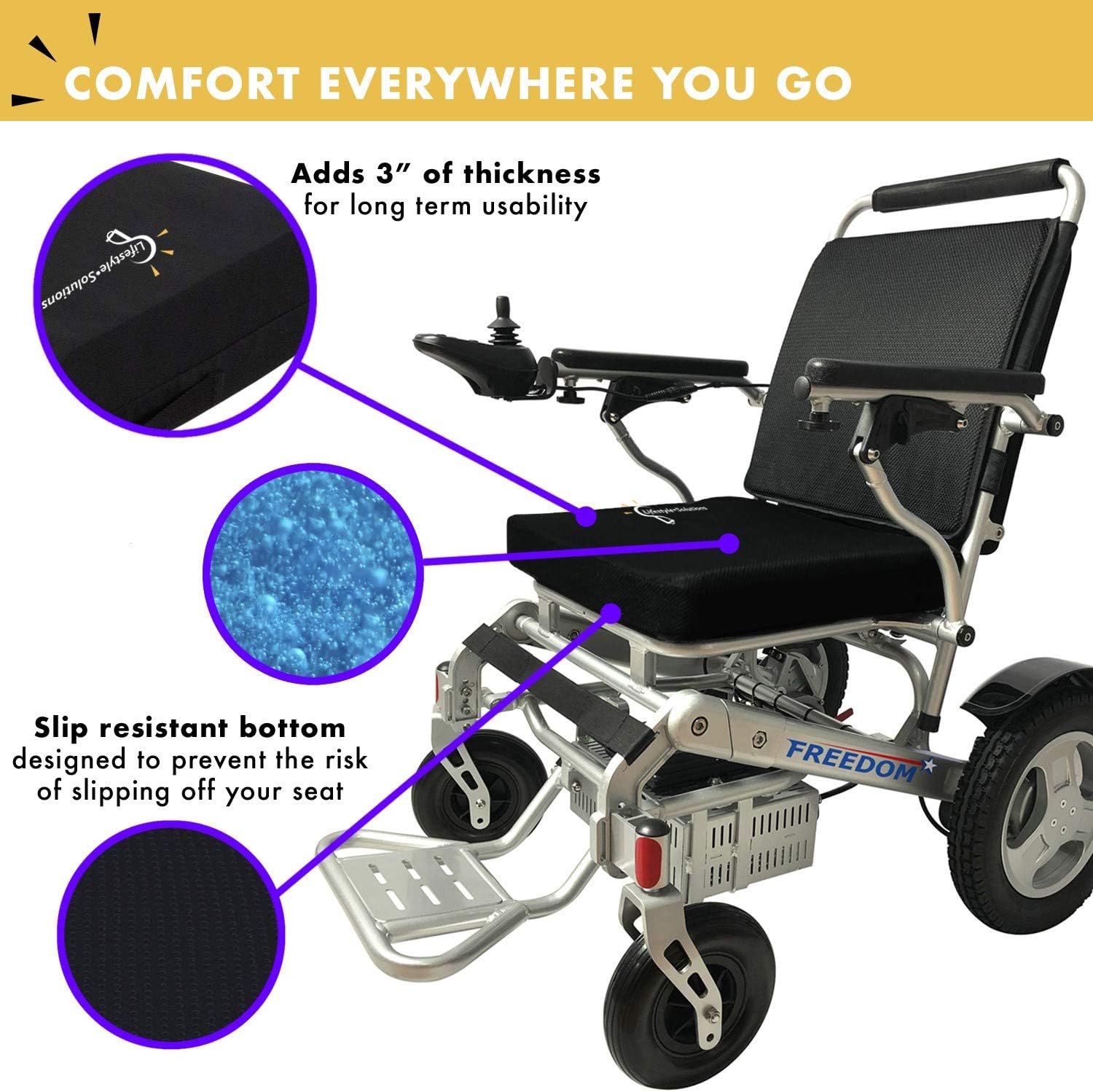Lifestyle Wheelchair Cushion, Waterproof Orthopedic Gel Seat Pad for Back Support,Coccyx, Sciatica, Pressure Sores and Tailbone Pain Relief (16" X 16" X 3"): Home & Kitchen