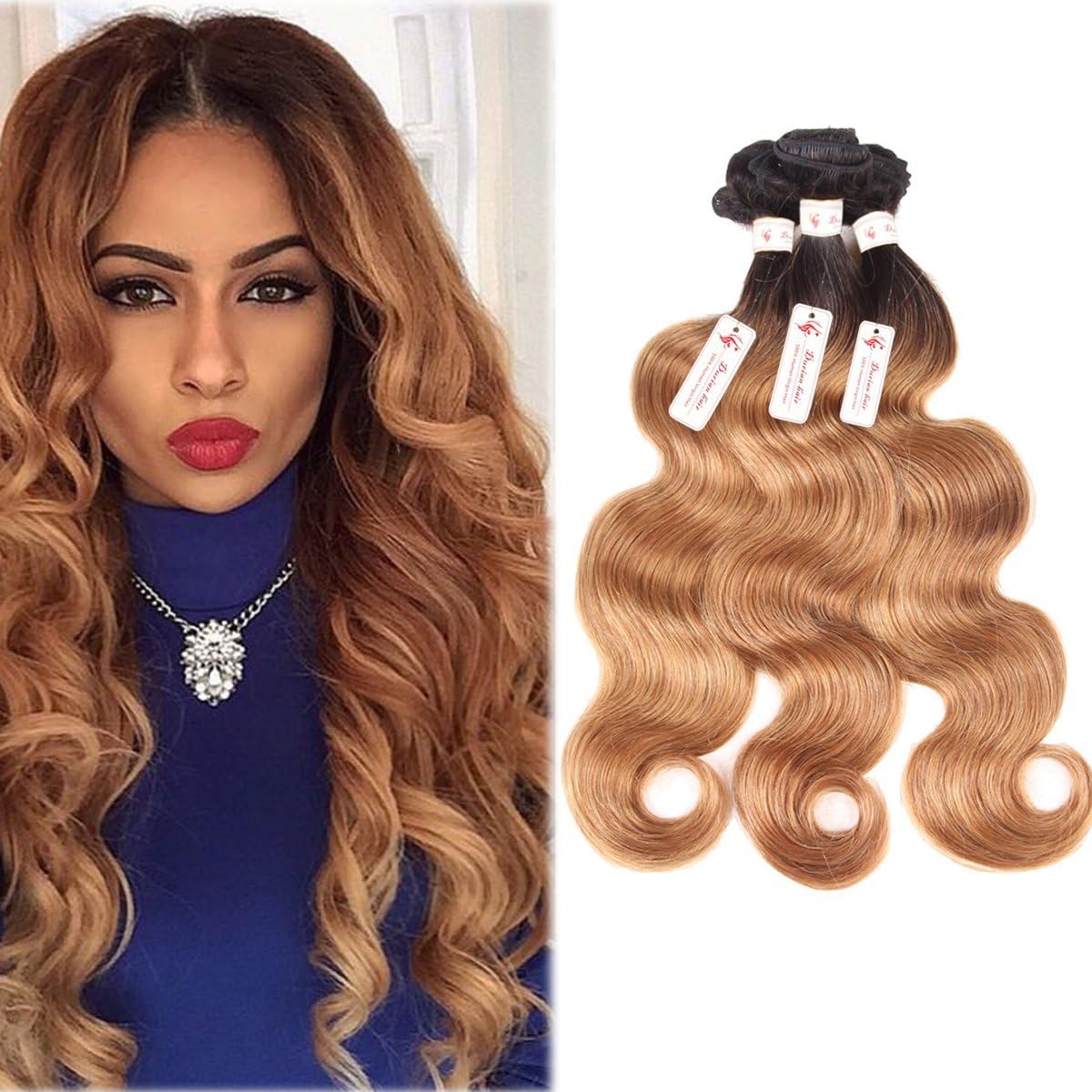 Durian Hair Brazilian Body Wave 10-26 inch Two Tone 1B/27 Ombre Weave Ombre Wet Wavy Human Hair Brazilian Virgin Hair Weave 3 Bundles (10 12 14 inch) 100g/1pcs