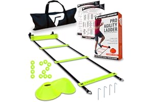 PROFECT SPORTS Pro Agility Ladder and Cones - Speed and Agility Training Set with 15 ft Fixed-Rung Ladder & 12 Cones for Soccer, Football, Sports, Exercise, Workout, Footwork Drills - Includes Heavy Duty Carry Bag