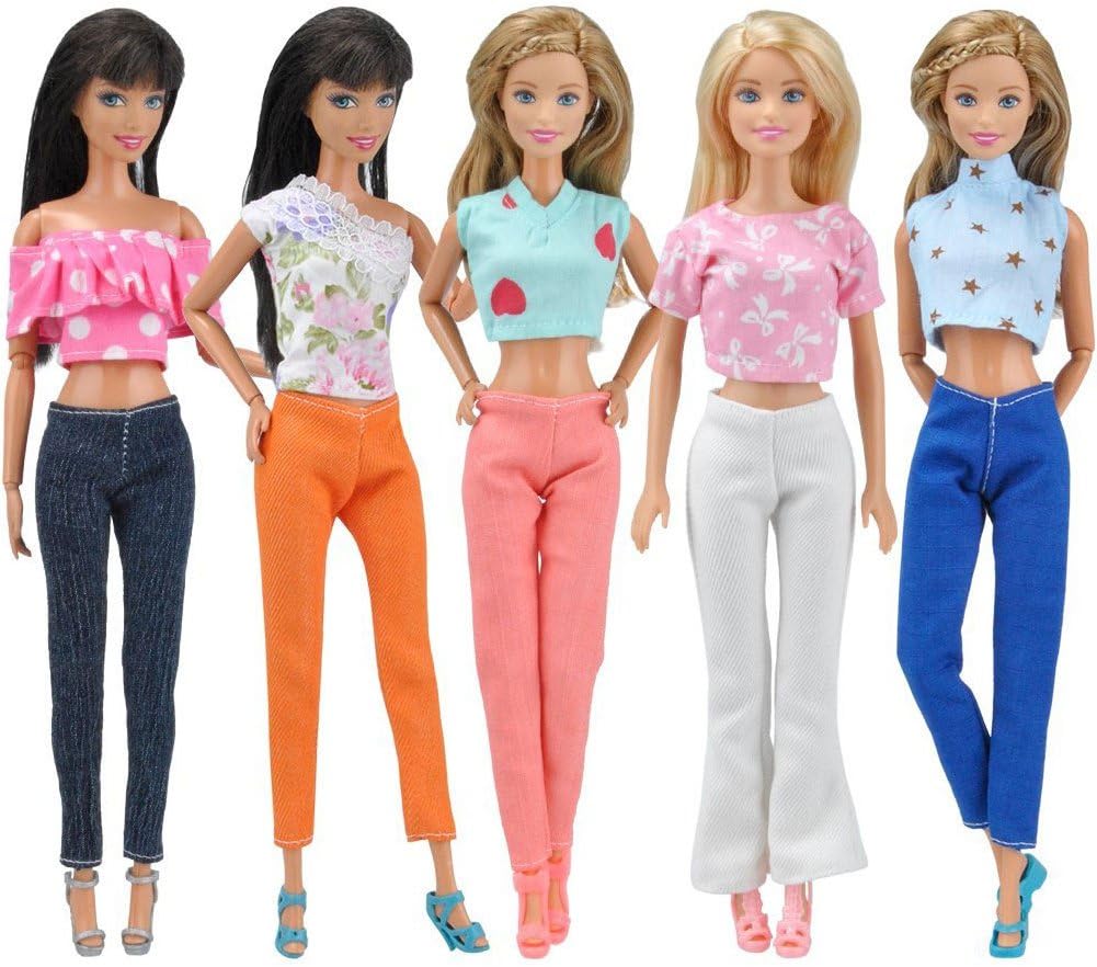 Zantec Doll Clothes 5 Sets of T-shirt and Pants Fashion Daily Wear for Barbie Dolls