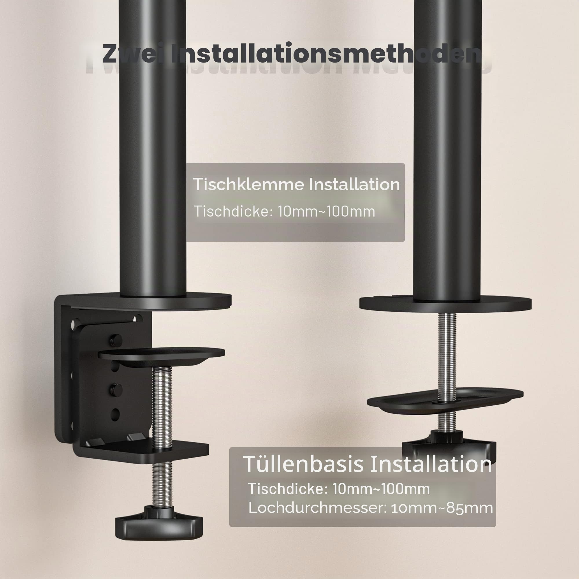 BONTEC 13-32 Zoll Monitor Halterung für LED LCD Bildschirme bis 10 kg, Monitor Tischalterung 1 Monitor Höhenverstellbar Neigbar Schwenkbar, 2 Montageoptionen, VESA 75x75/100x100, Schwarz 7