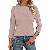 TICTICMISS Womens 3/4 Sleeve Tops Crew Neck Summer Tops Casual Basic Tees Loose Fit Blouses