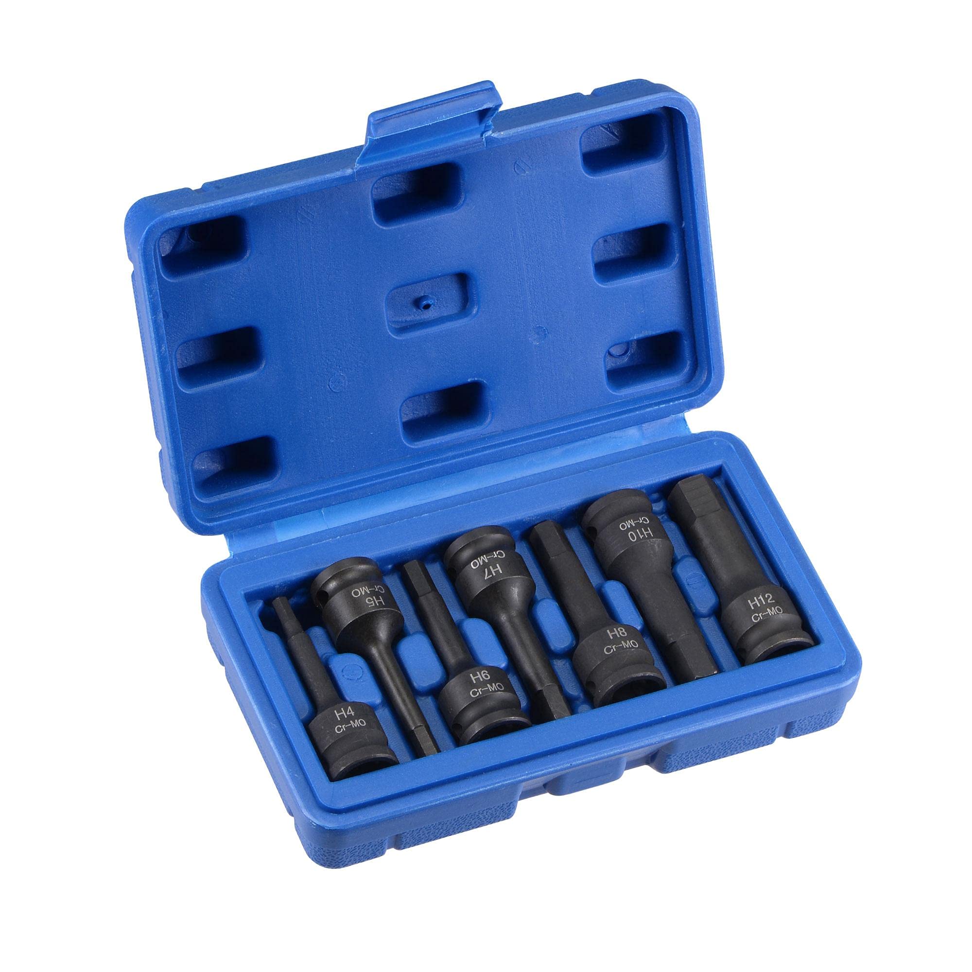 sourcing map 3/8" Drive Impact Hex Bit Socket Set, H4 - H12, Metric 60mm Length, CR-MO, 7-Piece