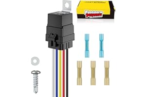 FASTSTORM 1 Pack 5-PIN 40/30 AMP 12V DC Waterproof Relay Kit with Heavy-Duty 12&16 AWG Tinned Copper Wires Pigtail, 5 PIN SPDT Automotive Relay