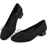 JENN ARDOR Womens Low Block Chunky Pumps Ladies Dress Heels Closed Round Toe Casual Office Shoes for Women Comfortable