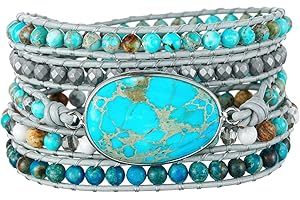 Plumiss Women Boho Handmade Natural Stone Crystal Leather Bead Wrap Bracelets Collection