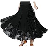 CISMARK Mesh Elegant Ballroom Latin Dance Party Long Swing Belly Dance Skirt for Women