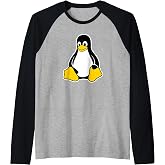 Linux Tux Penguin Mascot Logo Open Source Software Engineer Raglan Baseball Tee