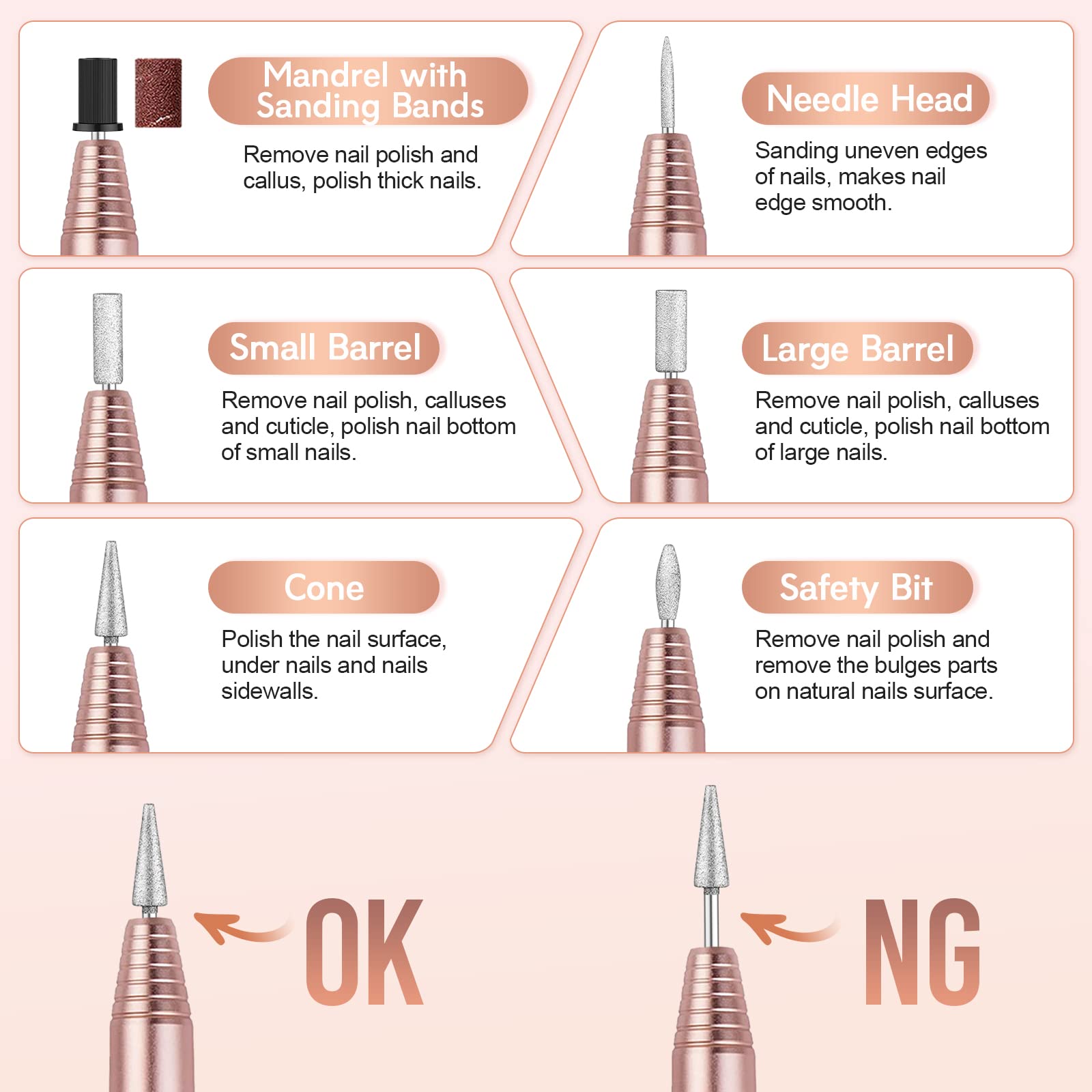 20000RPM Electric Nail Drill Compact Portable Efile Professional Manicure Pedicure Nail File Drill Kit for Acrylic, Gel Nails and Home Salon Use, Gold - Image 7