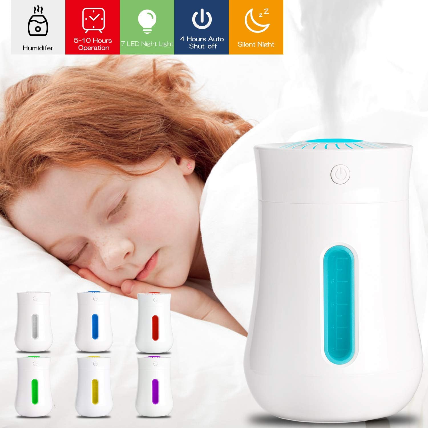 Xpassion Air Humidifier 200ml USB Humidifier with Cool Mist, 7 Colour Changing LED Lights, Waterless Auto off Air Purifiers for Car, Home, Bedroom, Yoga, Spa
