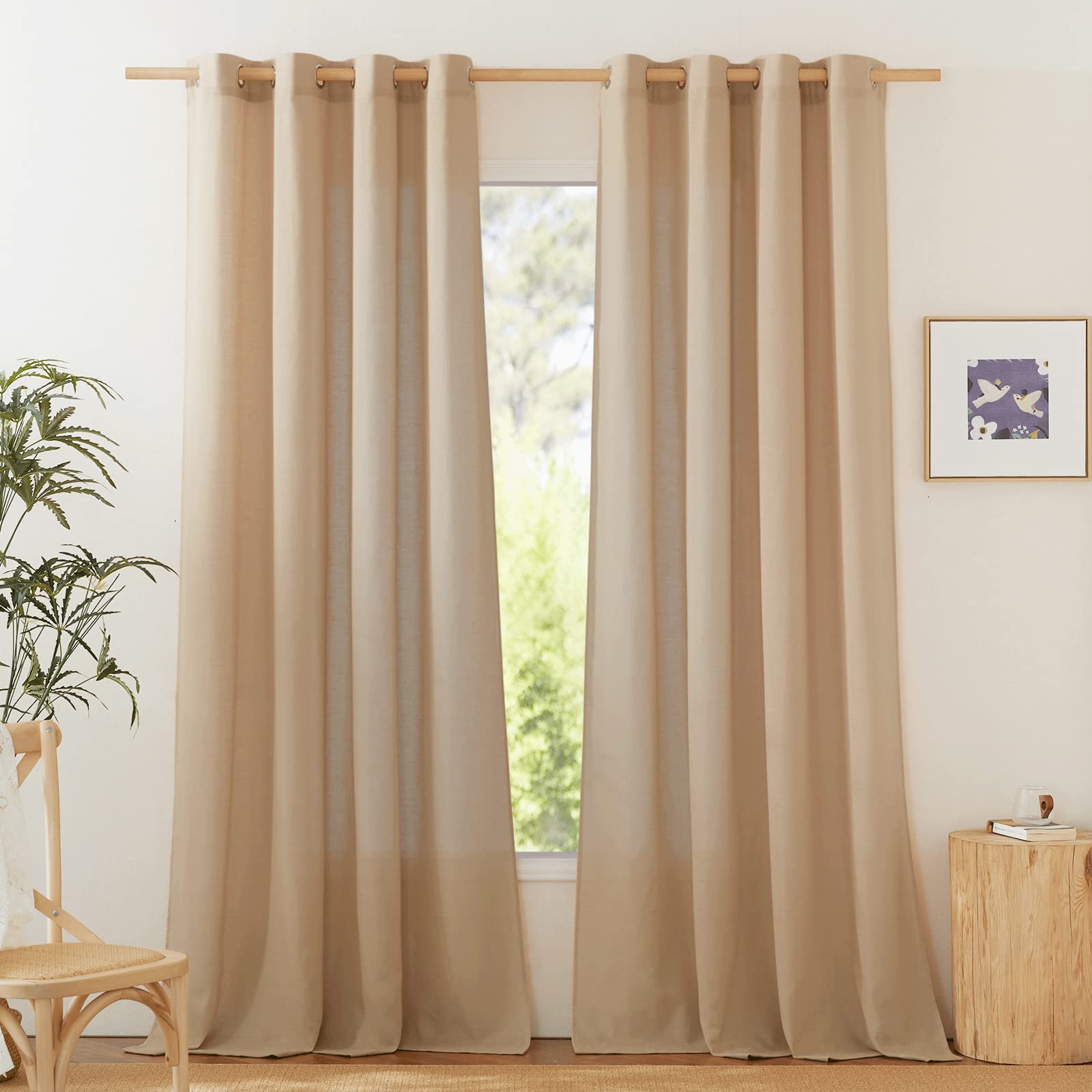 NICETOWN Rustic Linen 144 inch Long Curtains for Living Room, Grommet Privacy Added Thick Linen Weave with Light Filter Window Curtains & Drapes for Bedroom, Camel, W55 x L144, 2 Panels Image