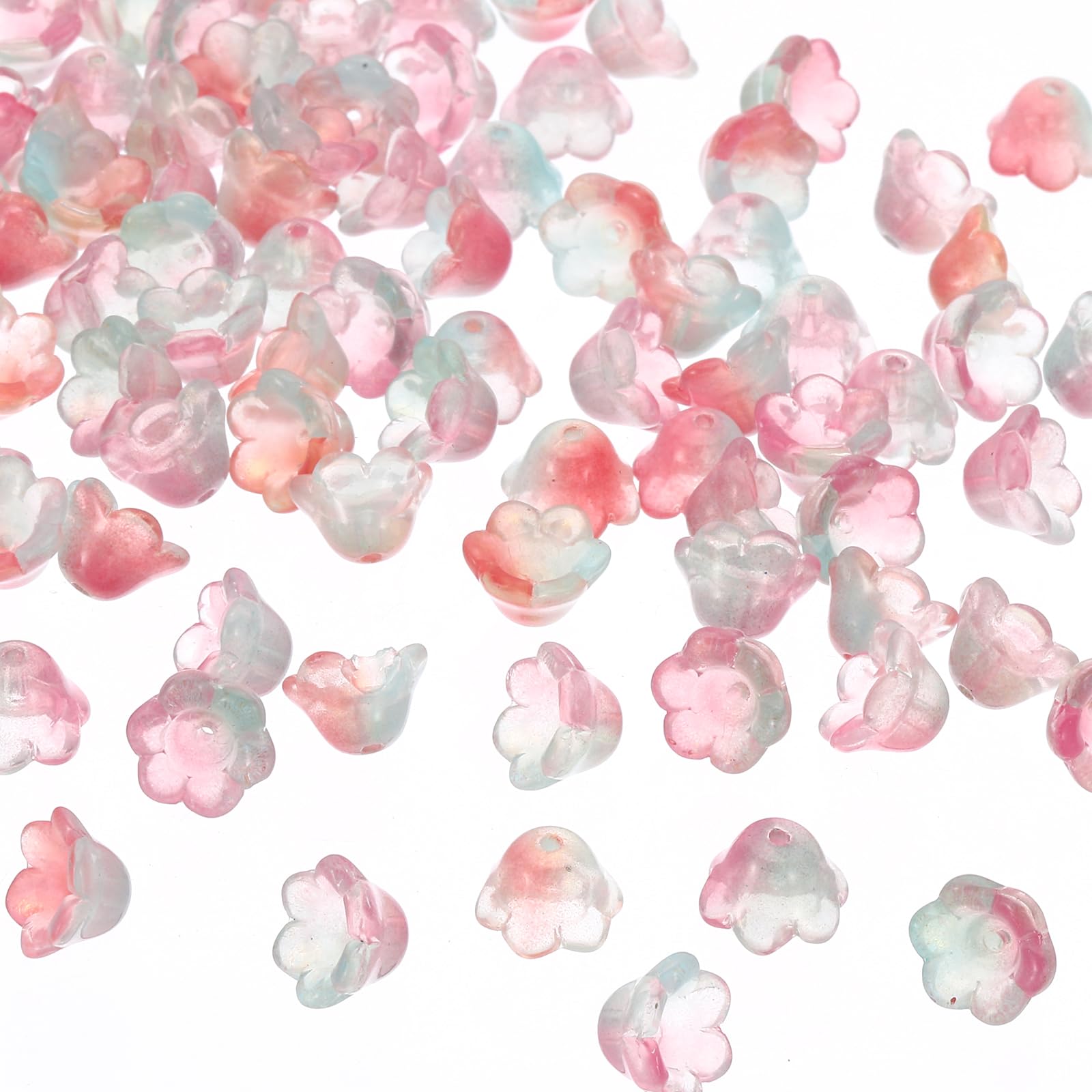 PATIKIL Glass Trumpet Flower Beads, 100 Pcs Gradient Flower Bead Charm for DIY Craft Decorations, Green