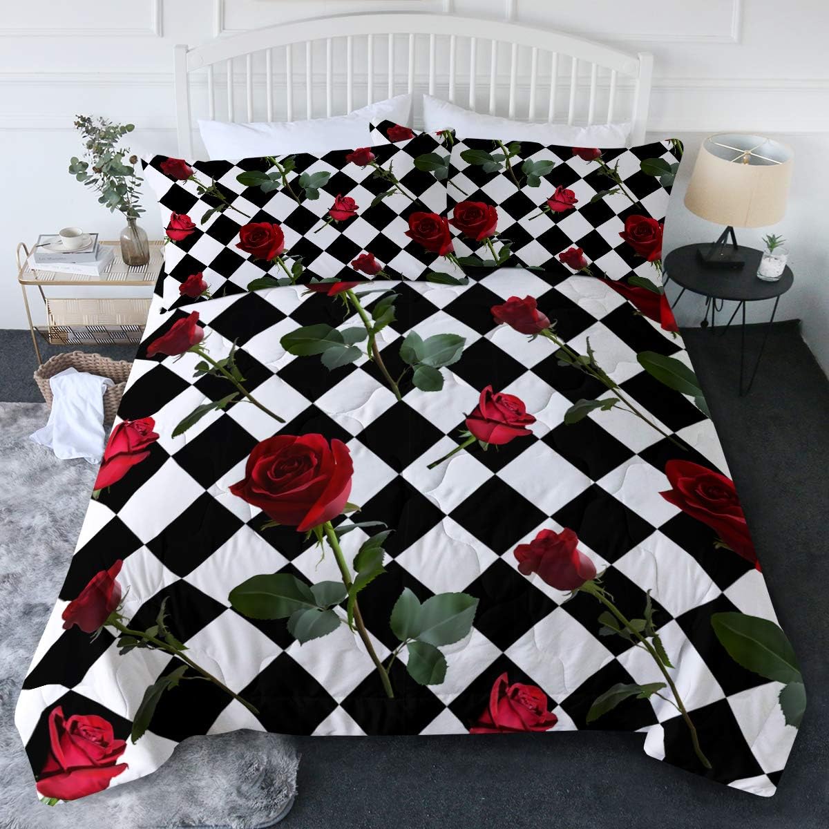 BlessLiving Rose Comforter Set Twin/Twin XL Size Black and