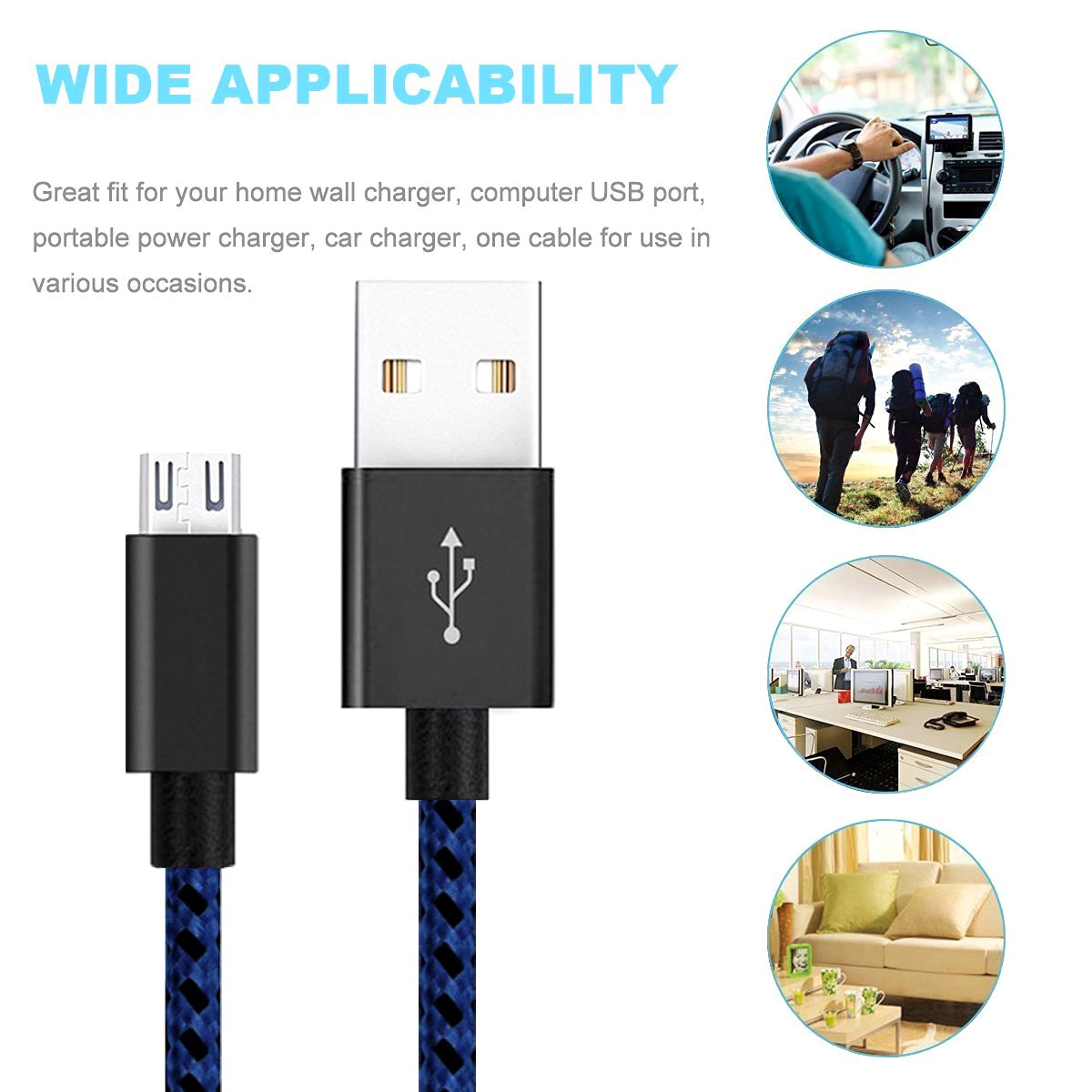 iRoundy Micro-USB-Kabel Android Geflochten Haarclip mit Nylon Woven USB Daten Sync Ladegerät