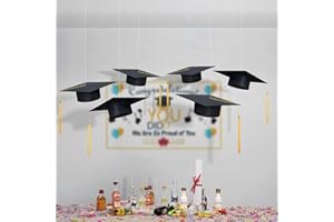 ONBUWWS 6 Pcs Hanging Graduation Caps Decorations, Floating Graduation Hats Class of 2024 Black with Gold tassel High School College kindergarten Grad Decor Indoor Outdoor Yard Congrats Party Supplies Favors