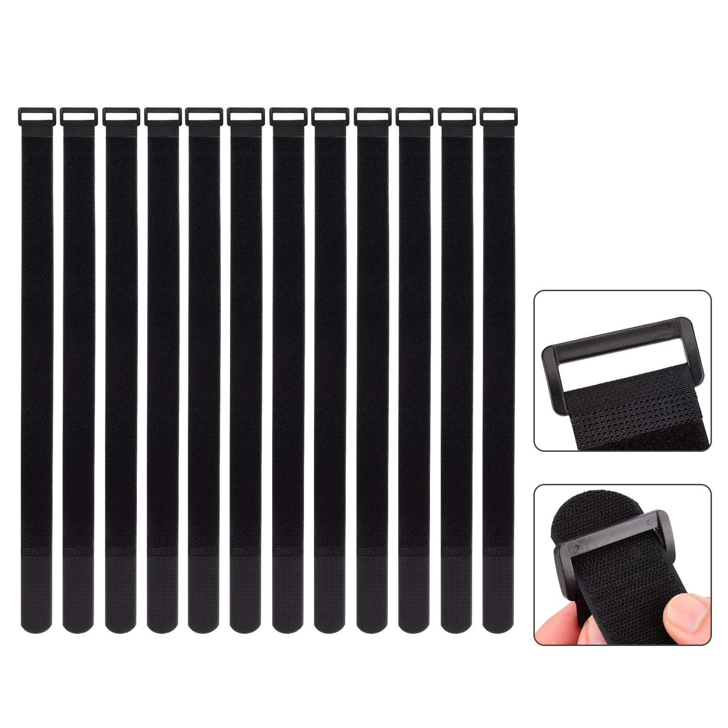 Photo 1 of 1.5 x 24 Inch Hook and Loop Cable Tie, 12 Pack Heavy Duty Adjustable Fastening Adhesive Cinch Strap with Plastic D-ring Buckle, Multi-Purpose Reusable Cord Organizer by Cacturism