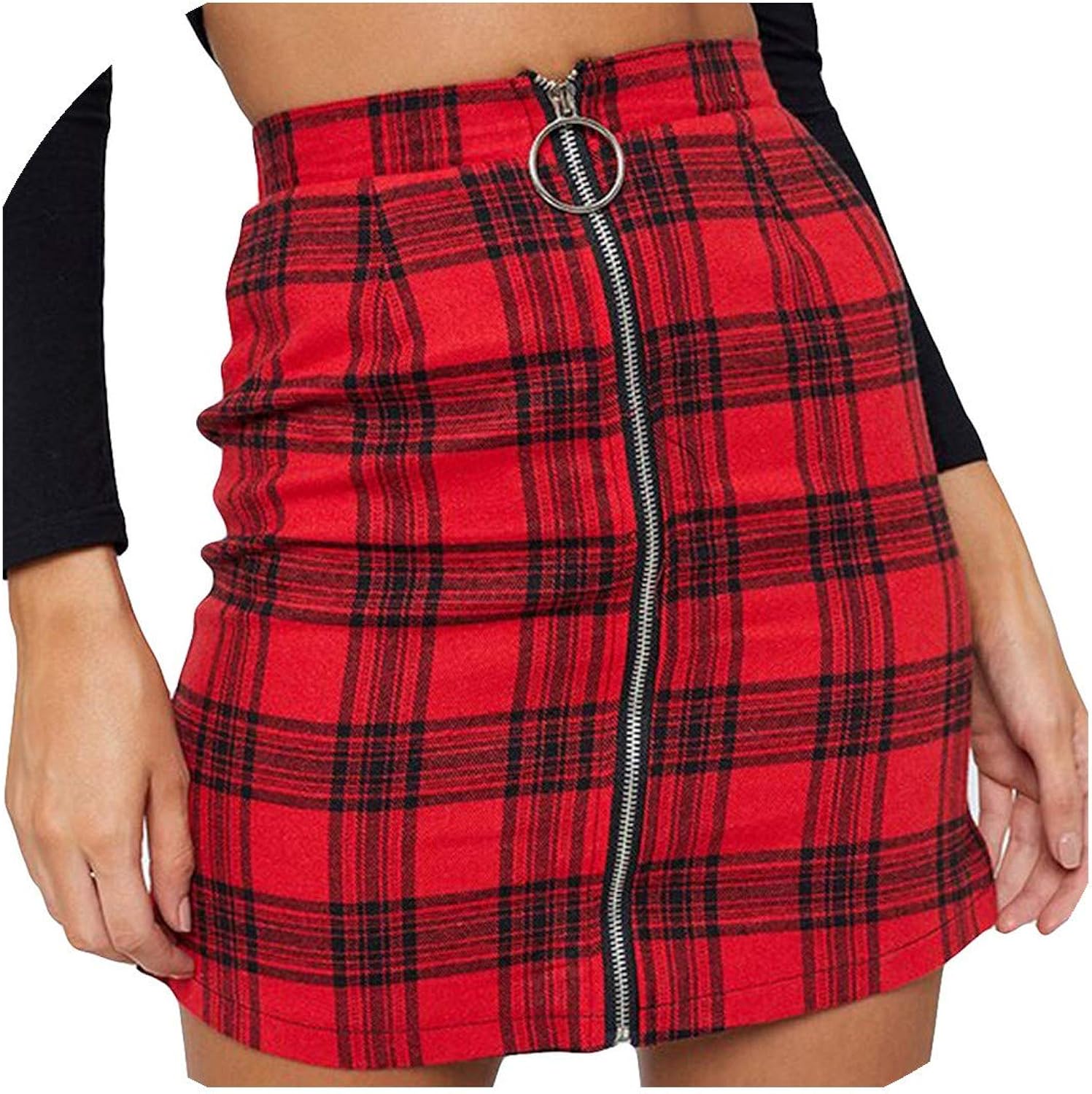 Skirts Womens Plus Size Sexy Party Plaid Zipper Wooden Ear