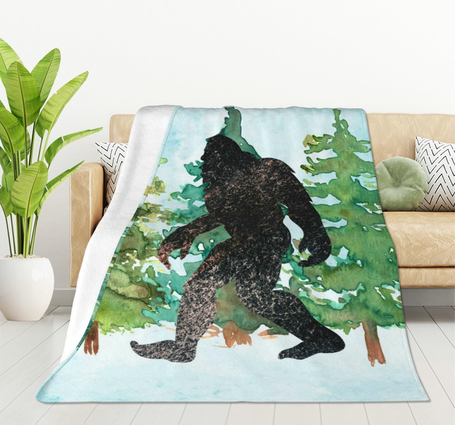 HGOD DESIGNS Sasquatch Watercolor Flannel Fleece Bed Blanket Throw Blanket Lightweight Cozy Plush Blanket for Bedroom Living Rooms Sofa Couch 50"x40"