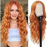 Colorful Queen Ginger Wig 26 Inch Long Wavy Orange Wigs for Women Body Wave Synthetic Lace Wig for Cosplay Daily Party Use