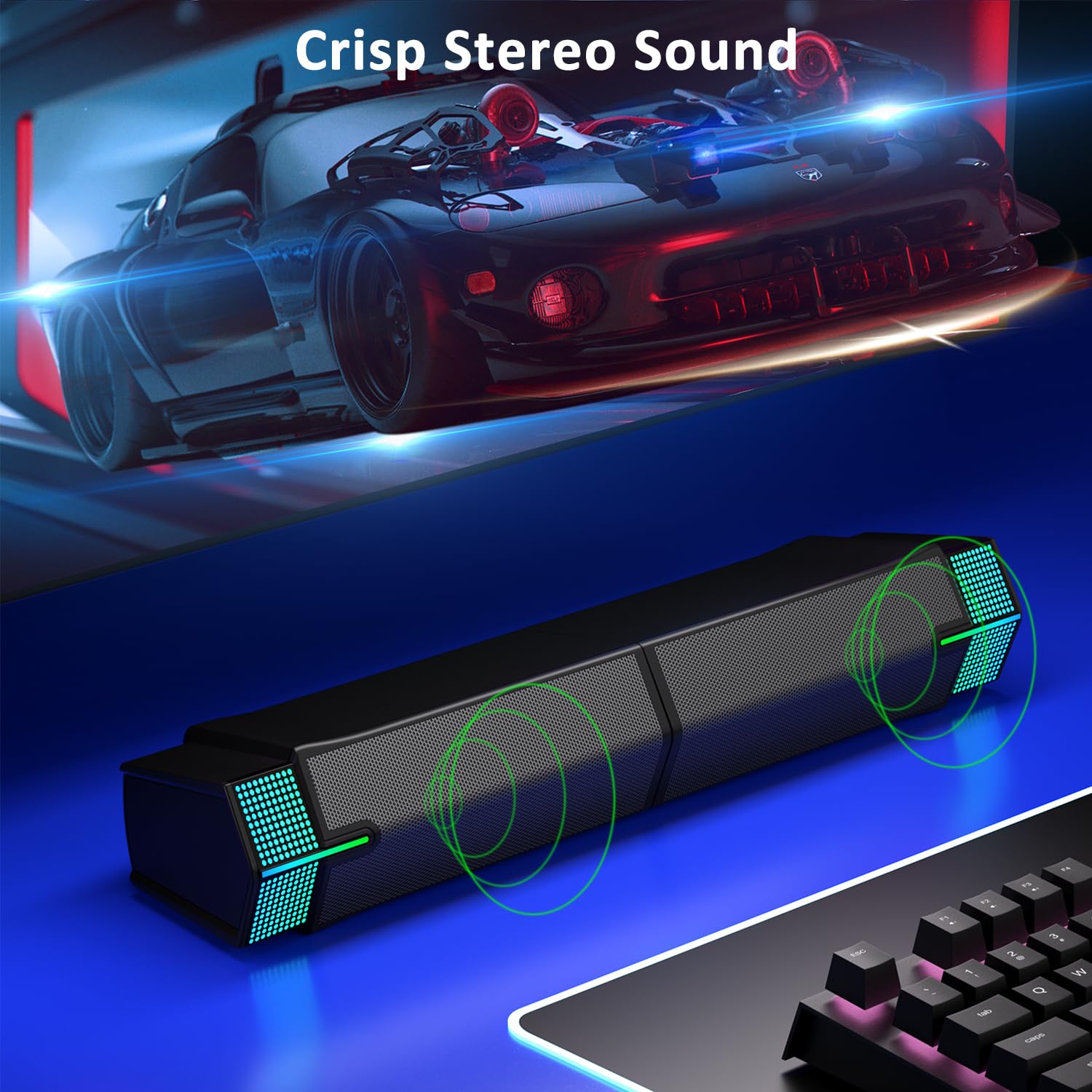 Jeecoo M20 Bluetooth Computer Speakers for PC Desktop Monitor, Gaming PC Sound Bar - Wired USB-Powered, Superb Stereo Sound, with Gradient RGB Lighting - Combine/Separate to Customize Your Desk