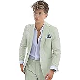 Mrbuerly Boys Seersucker Suit 2 Piece Tuxedo for Boy Striped Blazer Pants Boys Summer Beach Wedding Suit