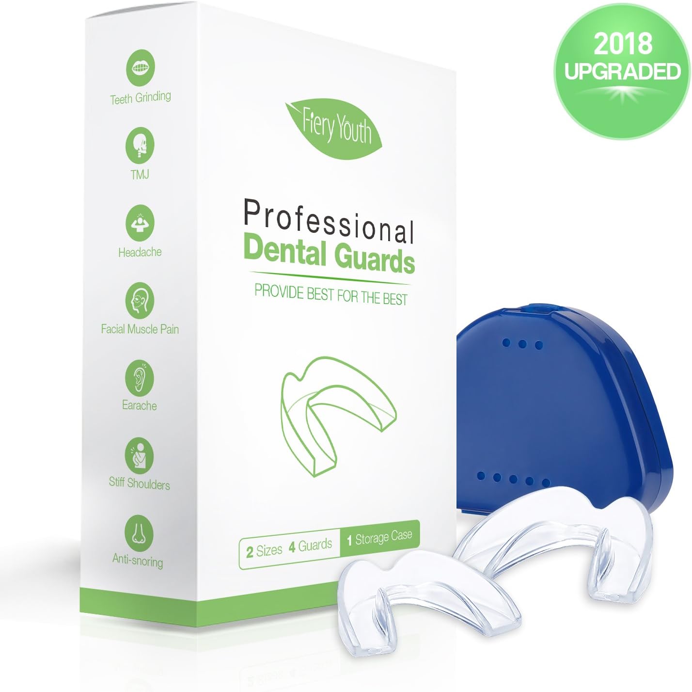 Dental Guard Dental Grinding Teeth Mouth Guard -Pack of 4 - Professional Athletic Mouth Guard and Teeth Whitening Tray and Night Protector - Stops Bruxism, Eliminates TMJ & Teeth Clenching