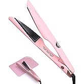LANDOT 2-in-1 Hair Straightener and Curler - Twist Flat Curling Iron for Sleek Straight, Bouncy Curls, Beach Waves, Tourmaline Ceramic, Dual Voltage Adjust Temp 250-450°F All Hair Types, Color Pink
