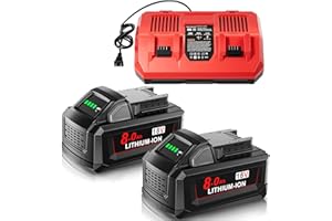 Upgraded 8.0AH Replacement for Milwaukee M18 Battery and Charger kit Compatible with M18 Battery 48-11-1815 48-11-1820 48-11-