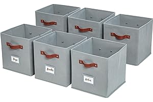 DECOMOMO Storage Bins | Cube Storage Bin with Label Holders, Fabric Storage Cubes for Organizing Shelves Closet Toy Clothes (10.5" x 11" / 6pcs, Grey)