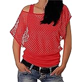 Smile Fish Women Casual Sexy 80s Costumes Fishnet Neon Off Shoulder T-Shirt