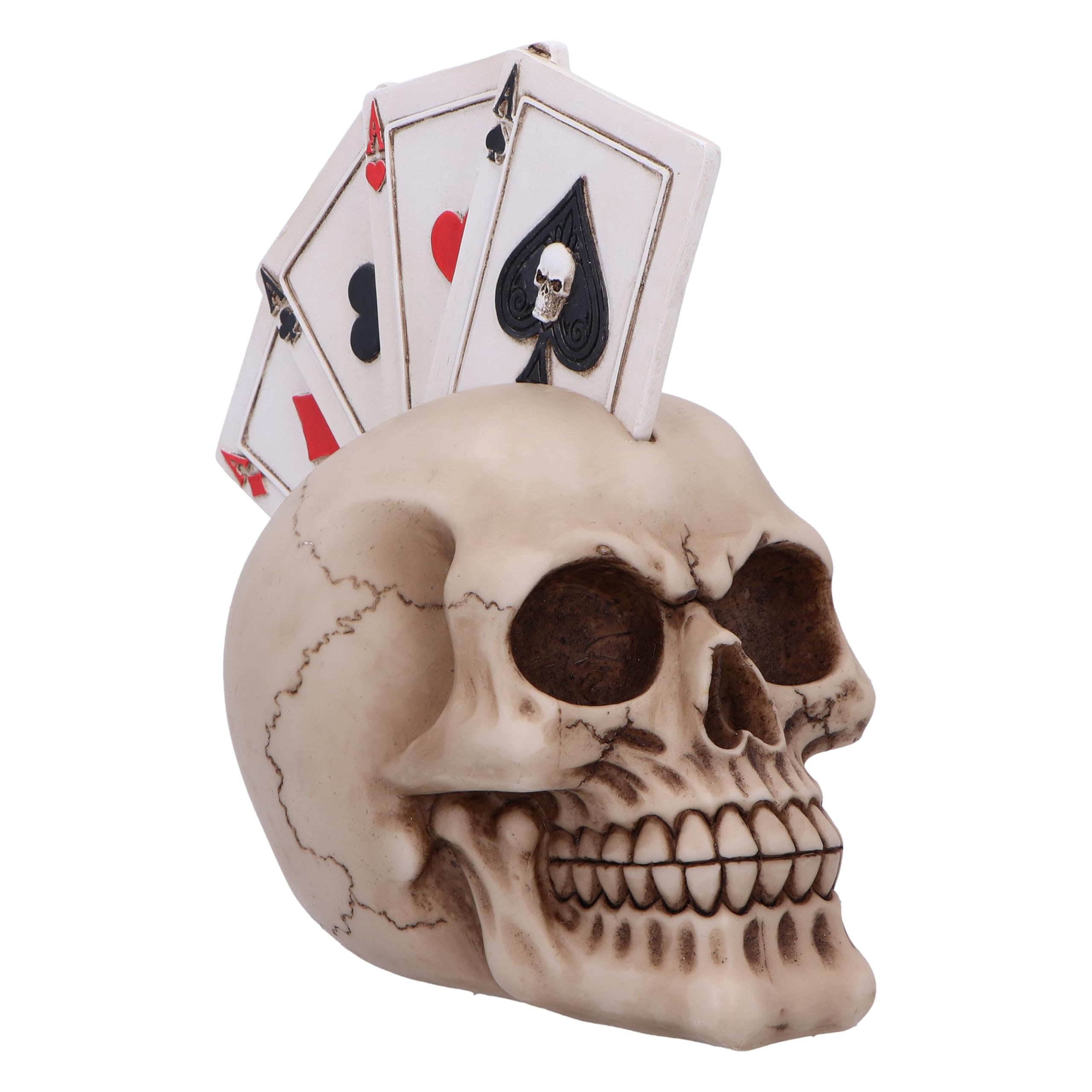 Nemesis Now Four of a Kind Skull, Poker Hand Playing Cards Mohican Skull Ornament, Skull Giftware, Cast in the Finest Resin, Expertly Hand-Painted, 19cm, Resin, Natural Bone