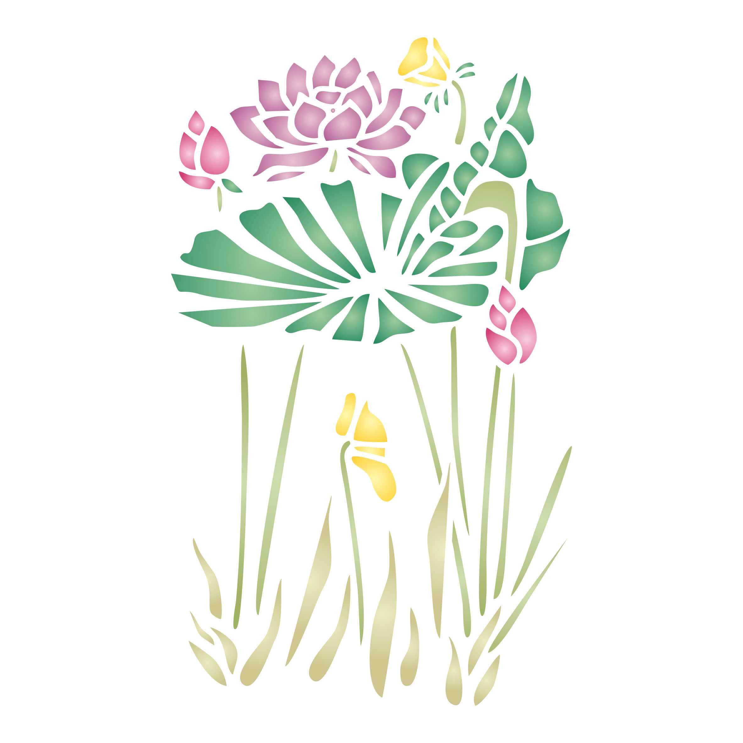 Water Plants Stencil, 11.43 x 19.05 cm (M) - Asian Oriental Chinese Japanese Waterlily Leaves Stencils