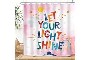 ZXMBF Quotes Colorful Kids Shower Curtain Pink Cartoon Inspirational English Letter Let You Light Shine Sun Simple Classic Aesthetic Bathroom Decor Waterproof Fabric 72Lx72W Inch with Hooks