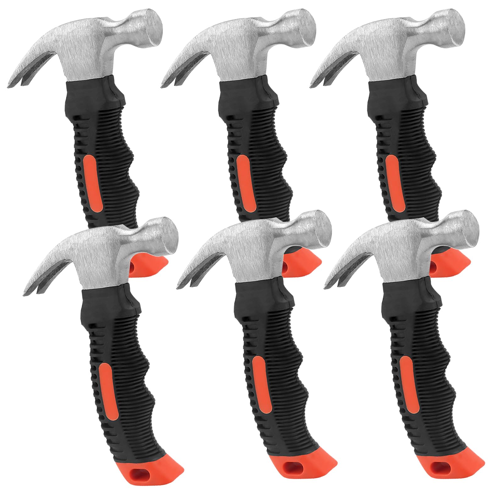 ZOENHOU 6 PCS 8 Oz Stubby Claw Hammer, Small Stubby Hammers with Anti-Slip Soft Handle, Mini Claw Hammer for Framing Jewelry Making, Red