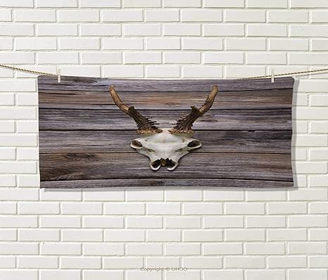 Amazon Anniutwo Antlers タオル イラスト 鹿 かっこいいヒップスター ファッション クリエイティブで楽しいアニマルアート 速乾性プリントマイクロファイバー ベージュ ブラック サイズ 幅25 4cm X 長さ25 4cm W 14 X L 14 バスタオル ホーム キッチン