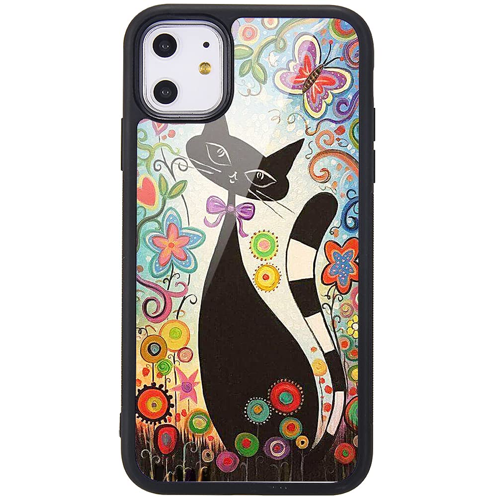 MAYCARI Cute Colorful Cat Phone Case for iPhone 11, Hard Back Case with Soft TPU Bumper for Girls Children Women Protective Phone Case for iPhone 11 — image 1