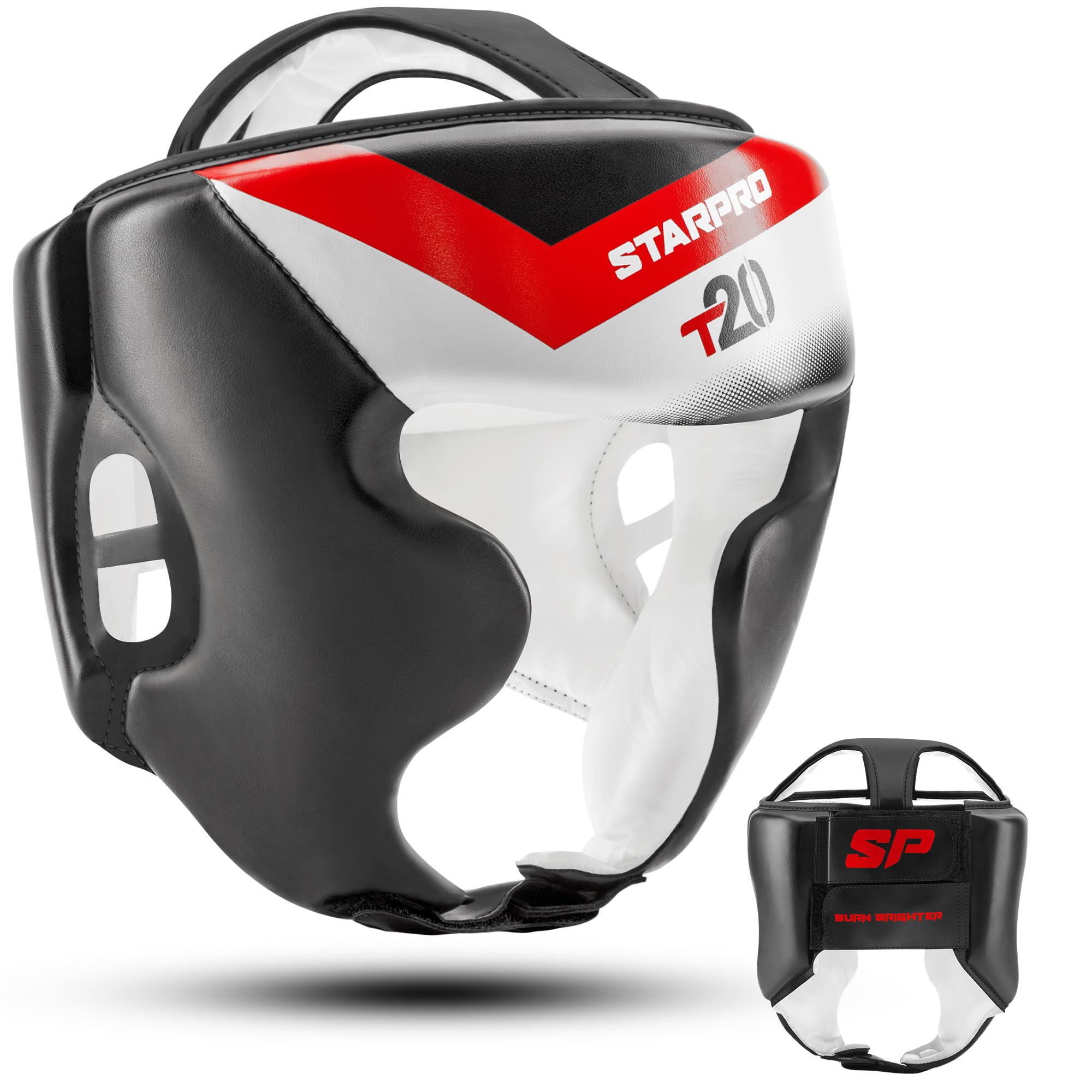 Starpro T20 Boxing Headguard for Muay Thai & Kickboxing – PU Leather Protective Headgear for Training & Competition | Multiple Sizes