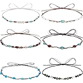 Haakong 6Pcs Cowboy Hat Bands Ethnic Western Hat Bands for Cowboy Hats Classic Cowgirl Turquoise Hatbands Beaded Hat Bands for Women Men