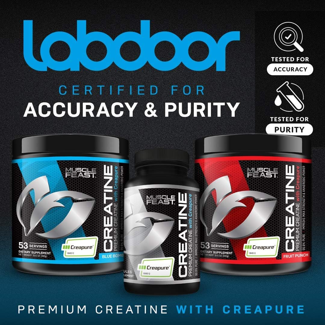 MUSCLE FEAST Creapure Creatine Monohydrate Powder | Premium Pre-Workout or Post-Workout | Easy to Mix, Gluten-Free, Safe and Pure, Kosher Certified (300g, Unflavored): Health & Personal Care