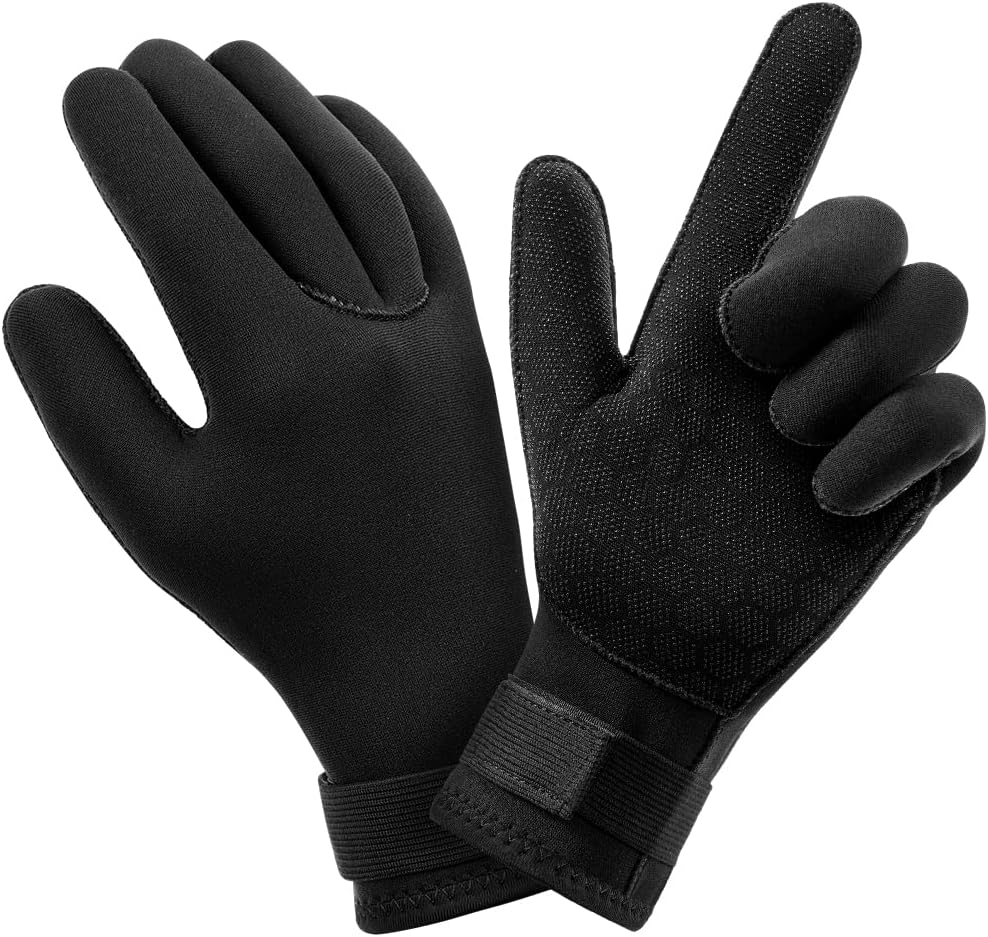AUAUY 3mm Neoprene Wetsuit Gloves Anti-Slip Diving Glove with Adjustable Wrist